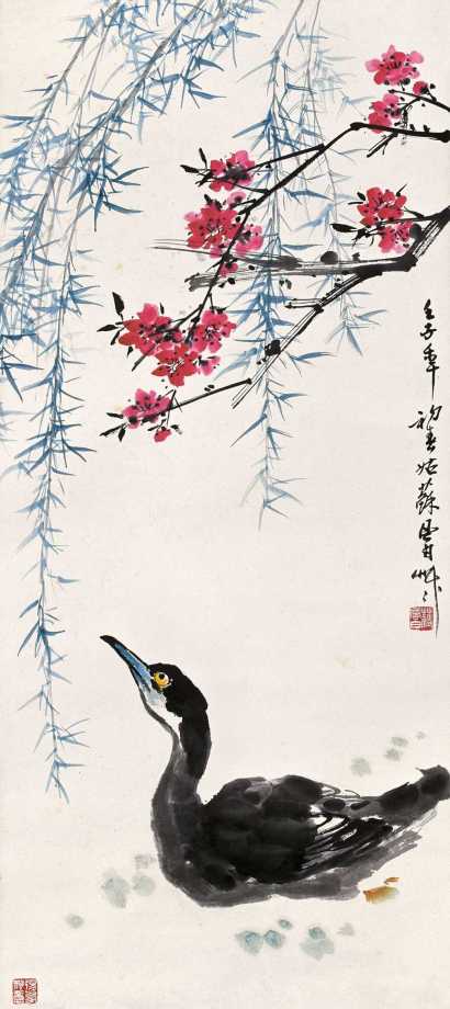 蒋风白 壬子（1972年）作 花鸟 立轴